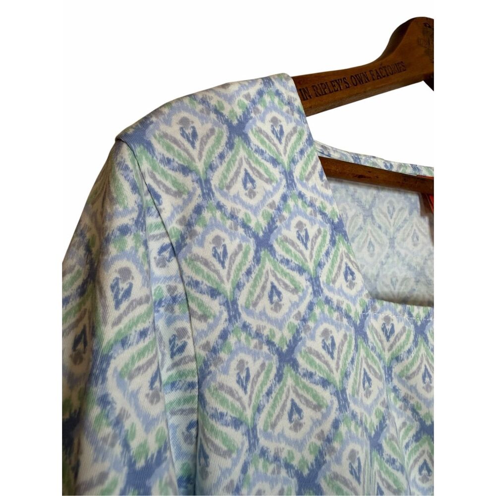Hearts Of Palm NWOT Square Neck Geometric 3/4 Sleeve Blouse Blue Petite Large - Picture 4 of 7